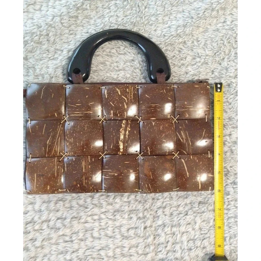 Vintage Y2K wooden clutch brown Small hand  bag